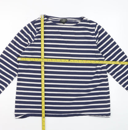 Laura Ashley Women's Blue White Striped Long Sleeve Cotton T-Shirt XL