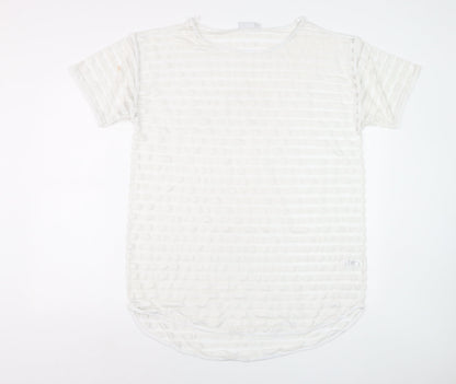 Next Women White Size 14 Short Sleeve Striped Stretch T-Shirt
