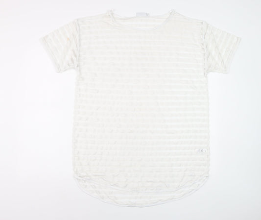 Next Women White Size 14 Short Sleeve Striped Stretch T-Shirt