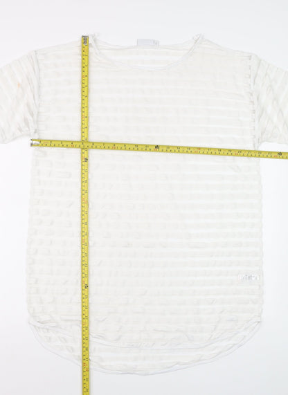 Next Women White Size 14 Short Sleeve Striped Stretch T-Shirt