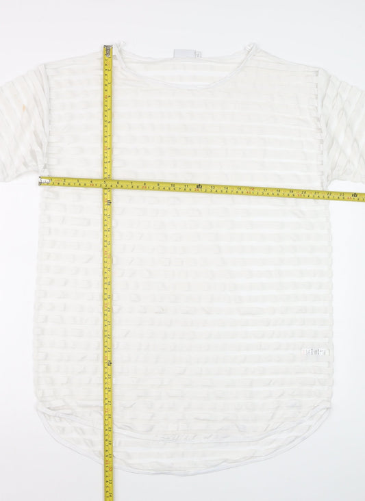 Next Women White Size 14 Short Sleeve Striped Stretch T-Shirt