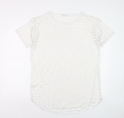 Next Women White Size 14 Short Sleeve Striped Stretch T-Shirt