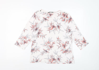 Bonmarché Women’s White Floral 3/4 Sleeve Cotton T-Shirt Size 14