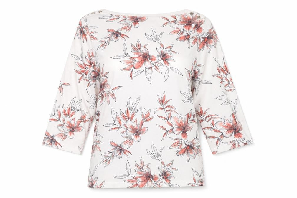 Bonmarché Women’s White Floral 3/4 Sleeve Cotton T-Shirt Size 14