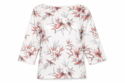 Bonmarché Women’s White Floral 3/4 Sleeve Cotton T-Shirt Size 14