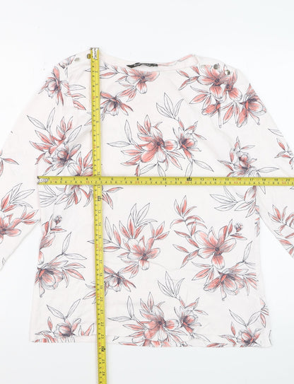 Bonmarché Women’s White Floral 3/4 Sleeve Cotton T-Shirt Size 14