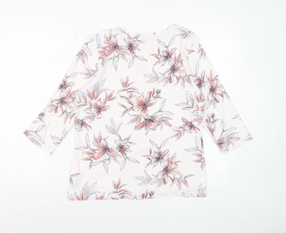 Bonmarché Women’s White Floral 3/4 Sleeve Cotton T-Shirt Size 14