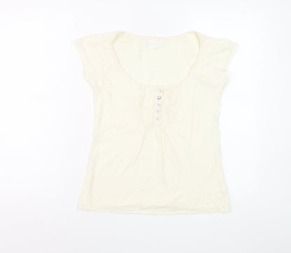 River Island Women Ivory Cotton Button Detail T-Shirt Size 10