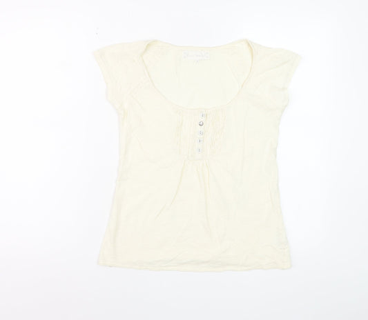 River Island Women Ivory Cotton Button Detail T-Shirt Size 10