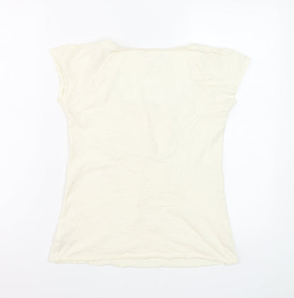 River Island Women Ivory Cotton Button Detail T-Shirt Size 10