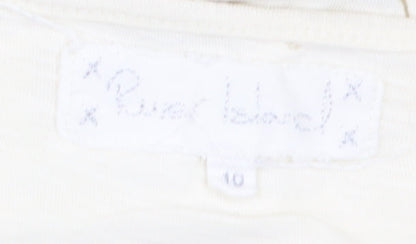 River Island Women Ivory Cotton Button Detail T-Shirt Size 10