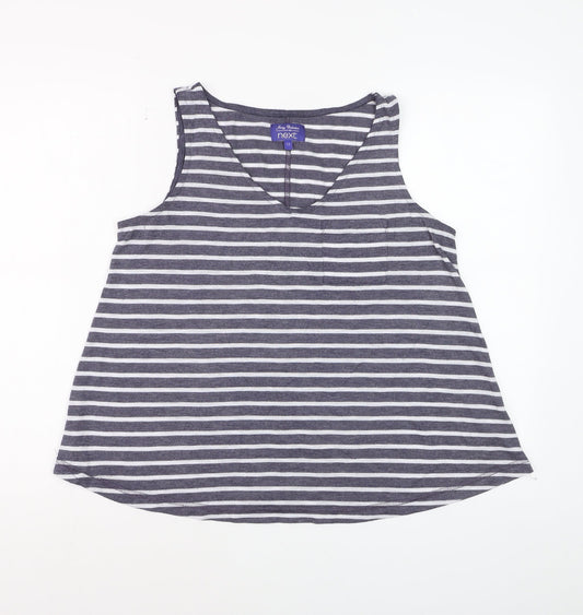 Next Womens Grey Striped Tank Top Size 12 V-Neck Jersey