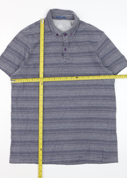 John Lewis Men Blue Striped Short Sleeve Cotton Polo Shirt M
