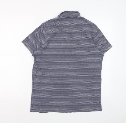 John Lewis Men Blue Striped Short Sleeve Cotton Polo Shirt M