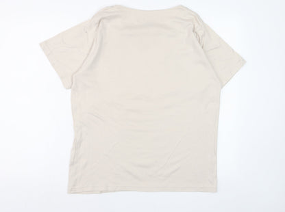 Berkertex Women Beige Embroidered Short Sleeve T-Shirt Size 16