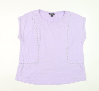 Lands' End Women's Purple Cotton Crochet Trim T-Shirt XL