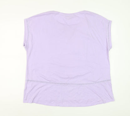 Lands' End Women's Purple Cotton Crochet Trim T-Shirt XL