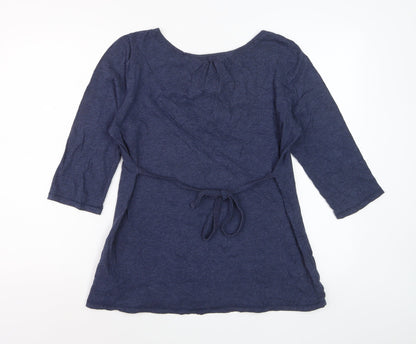 Fat Face Womens Navy Blue Cotton Tunic Blouse Size 14 Embroidered 3/4 Sleeve