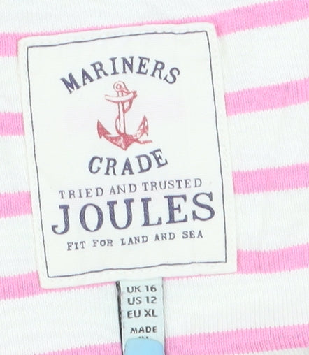 Joules Womens Pink Striped Long Sleeve Cotton Nautical Top UK 16