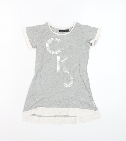 Calvin Klein Jeans Teens Grey Rhinestone CKJ Cotton T-Shirt Size 4