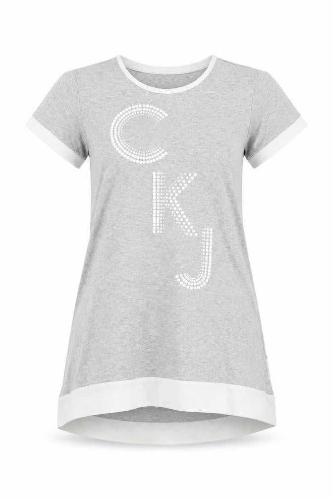 Calvin Klein Jeans Teens Grey Rhinestone CKJ Cotton T-Shirt Size 4