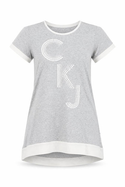 Calvin Klein Jeans Teens Grey Rhinestone CKJ Cotton T-Shirt Size 4