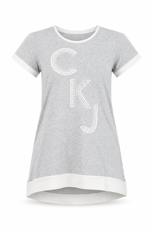 Calvin Klein Jeans Teens Grey Rhinestone CKJ Cotton T-Shirt Size 4
