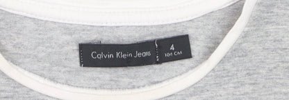 Calvin Klein Jeans Teens Grey Rhinestone CKJ Cotton T-Shirt Size 4