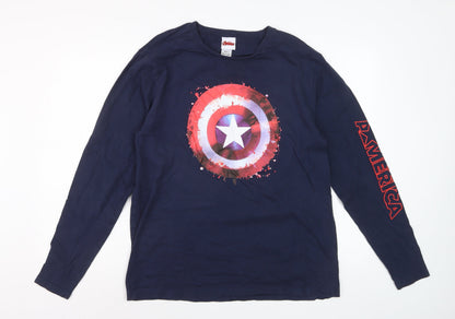 Marvel Avengers Men's Blue Captain America Long Sleeve T-Shirt Size L