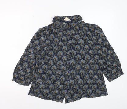 Seasalt Cornwall Women's Blue Floral 3/4 Sleeve Cotton Blouse UK 12