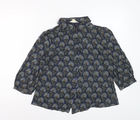 Seasalt Cornwall Women's Blue Floral 3/4 Sleeve Cotton Blouse UK 12