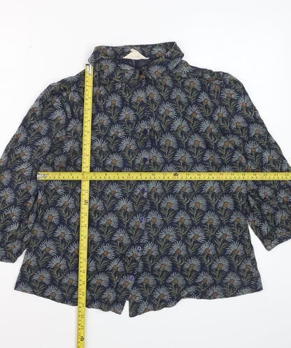Seasalt Cornwall Women's Blue Floral 3/4 Sleeve Cotton Blouse UK 12
