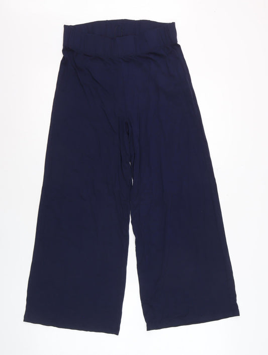 Marks and Spencer Women Navy Blue Size 10 Wide-Leg Cropped Trousers