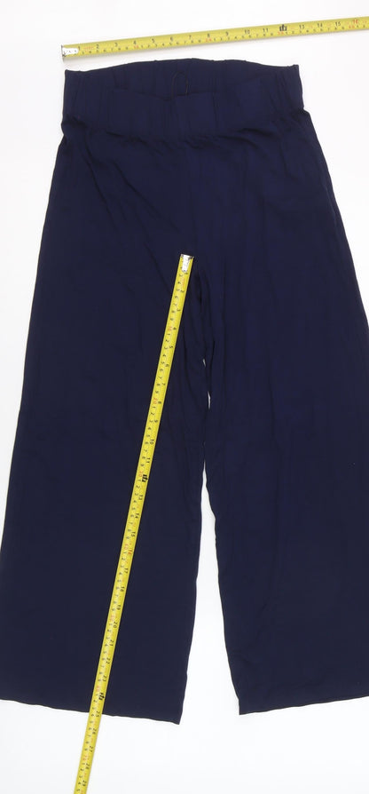 Marks and Spencer Women Navy Blue Size 10 Wide-Leg Cropped Trousers