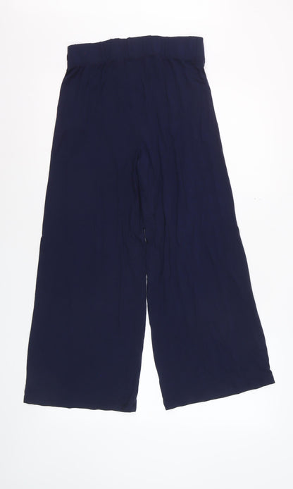 Marks and Spencer Women Navy Blue Size 10 Wide-Leg Cropped Trousers