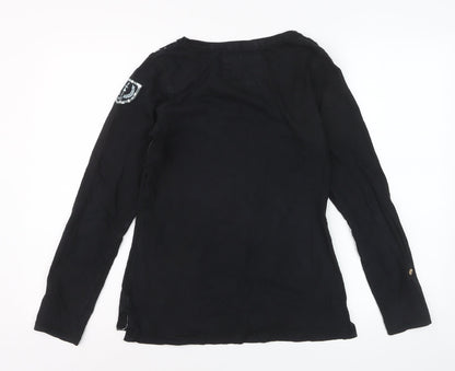 Alaise Breizh Women Black Long Sleeve Lace Cotton Blouse M
