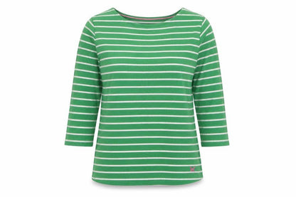 Front view of Crew Clothing Green Striped 3/4 Sleeve Cotton T-Shirt, size 12
