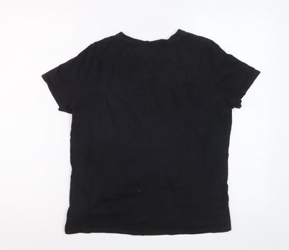 New Look Women's Black Floral Music Graphic Cotton T-Shirt Size 12