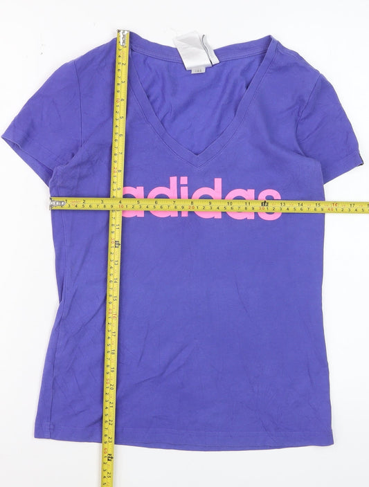 Adidas Women's Purple V-Neck Slim Fit Logo T-Shirt Size S