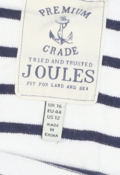 Joules Women’s Navy White Striped 3/4 Sleeve Cotton Nautical T-Shirt Size 16