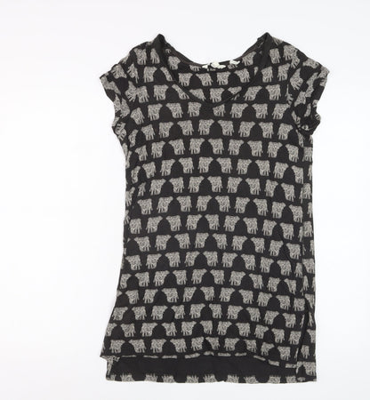 FatFace Womens Black Animal Print Viscose T-Shirt Size 8