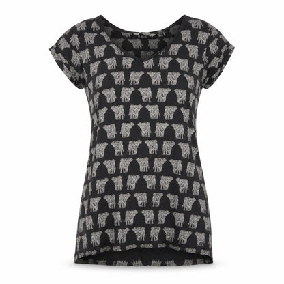 FatFace Womens Black Animal Print Viscose T-Shirt Size 8