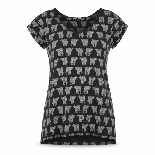 FatFace Womens Black Animal Print Viscose T-Shirt Size 8