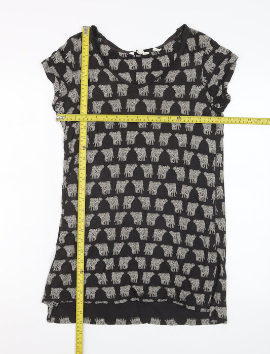 FatFace Womens Black Animal Print Viscose T-Shirt Size 8