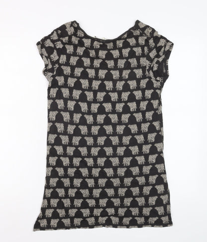 FatFace Womens Black Animal Print Viscose T-Shirt Size 8