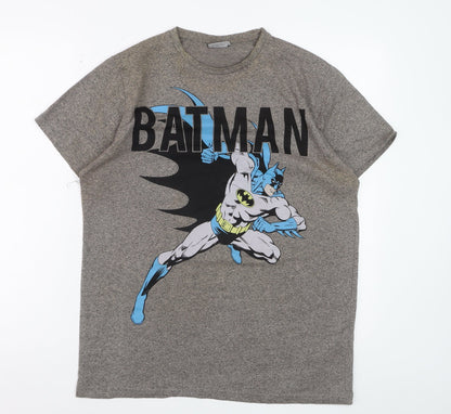 Batman Men Grey Graphic Print Short Sleeve Crew Neck T-Shirt Size M