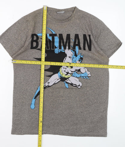 Batman Men Grey Graphic Print Short Sleeve Crew Neck T-Shirt Size M