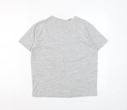 Stradivarius Women's Grey Beaded Short Sleeve Cotton T-Shirt XS