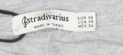 Stradivarius Women's Grey Beaded Short Sleeve Cotton T-Shirt XS