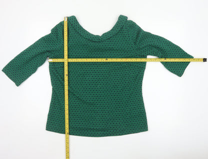 Boden Women’s Green Geometric 3/4 Sleeve Boat Neck Cotton Blend Blouse Size 16